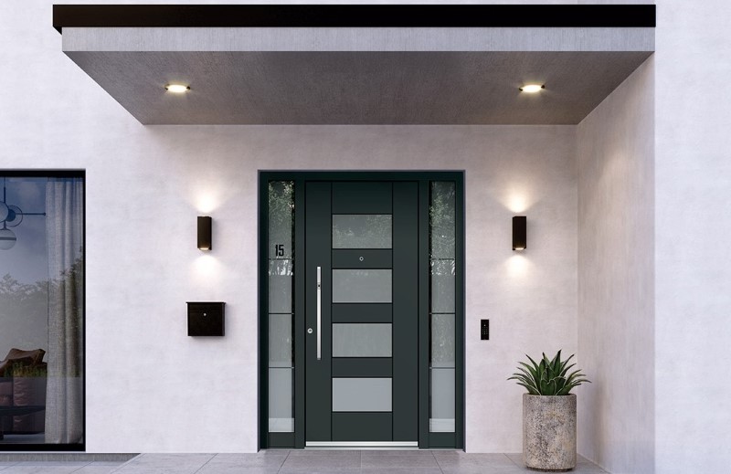 Modern front door made of alu and glass